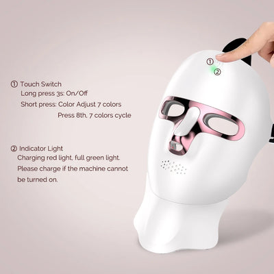 LED-Maske für Gesicht und Hals, 7 Farben, Photon-Haut, Schönheit, rotes Licht, Gesichtsmaske, Hautverjüngung, kabellose wiederaufladbare Licht-Gesichtsmaske