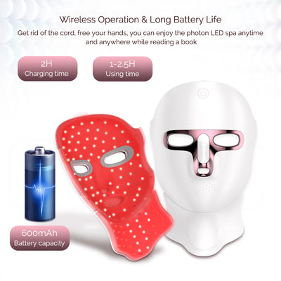 LED-Maske für Gesicht und Hals, 7 Farben, Photon-Haut, Schönheit, rotes Licht, Gesichtsmaske, Hautverjüngung, kabellose wiederaufladbare Licht-Gesichtsmaske