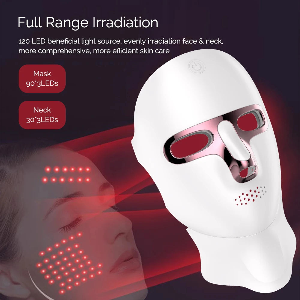 LED-Maske für Gesicht und Hals, 7 Farben, Photon-Haut, Schönheit, rotes Licht, Gesichtsmaske, Hautverjüngung, kabellose wiederaufladbare Licht-Gesichtsmaske