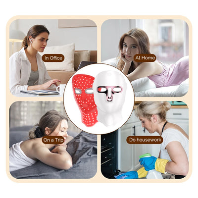 LED-Maske für Gesicht und Hals, 7 Farben, Photon-Haut, Schönheit, rotes Licht, Gesichtsmaske, Hautverjüngung, kabellose wiederaufladbare Licht-Gesichtsmaske