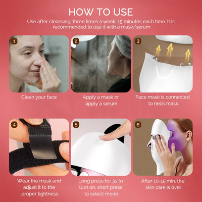 LED-Maske für Gesicht und Hals, 7 Farben, Photon-Haut, Schönheit, rotes Licht, Gesichtsmaske, Hautverjüngung, kabellose wiederaufladbare Licht-Gesichtsmaske