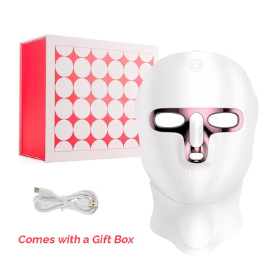 LED-Maske für Gesicht und Hals, 7 Farben, Photon-Haut, Schönheit, rotes Licht, Gesichtsmaske, Hautverjüngung, kabellose wiederaufladbare Licht-Gesichtsmaske